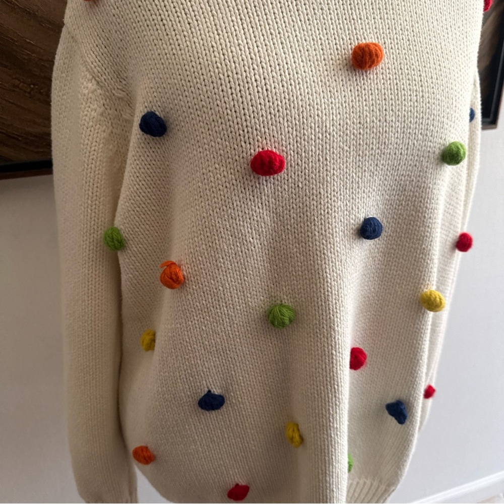 Modcloth Cream Sweater with Colorful Pom-Poms, XXL - Picture 2 of 7